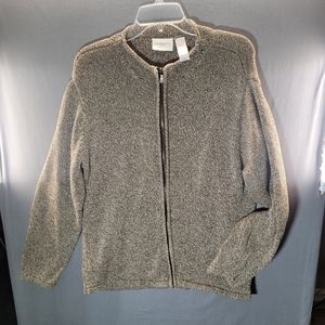 Liz Claiborne Lizsport 100% Cotton Sweater Full Zip Marled Design on Collar. W/L